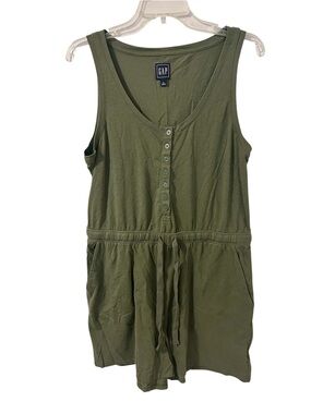 GAP Olive Drawstring Button-Front Sleeveless Romper